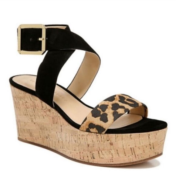 Veronica Beard Hurley Cross Ankle Strap Platform Wedge Animal Print Sandal | 8.5 - Picture 1 of 16